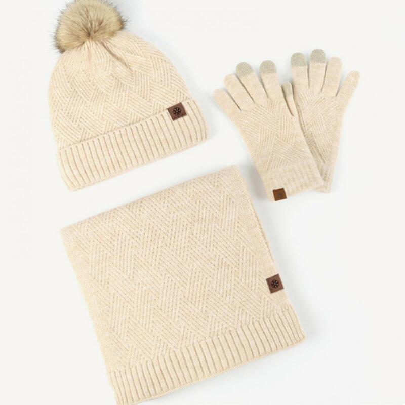 ウールブレンドニット帽スカーフと女性用手袋セット、柔らかく、防寒、彼女のためのデザイン、肌、暖かい、冬