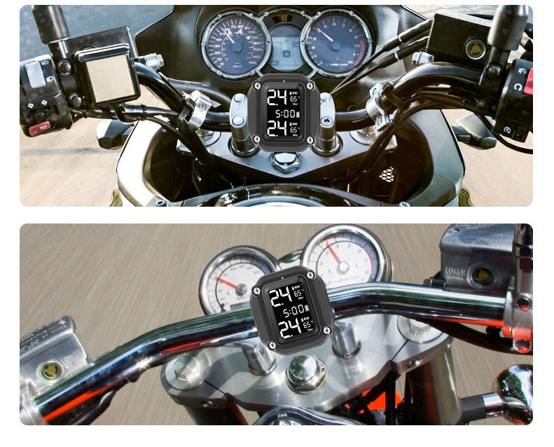 Sistema inalámbrico de supervisión de presión de neumáticos para motocicleta, TPMS, pantalla LCD de alta precisión, sensores externos de Monitor de presión de neumáticos