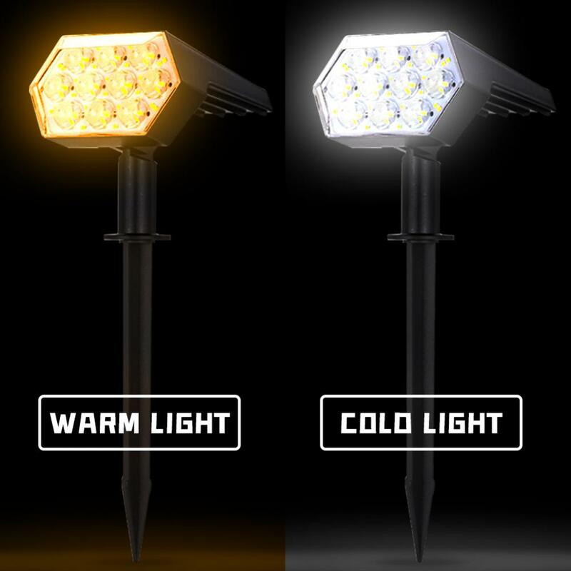 Lampu sorot LED luar ruangan tenaga surya, lampu sorot lanskap 92 LED dekorasi taman bisa disesuaikan lampu putih hangat IP65