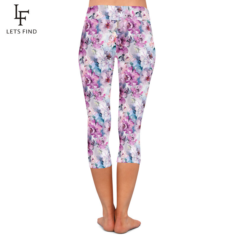 LETSFIND – legging Capri imprimé fleurs magnifiques, taille haute, doux et confortable, Fitness, mi-mollet, été