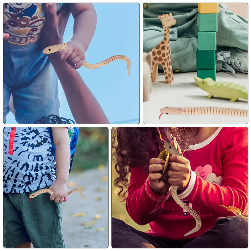 Serpiente de madera Artificial para niños, 6 piezas, juguetes de Halloween, accesorios delicados de madera en blanco, Horror realista