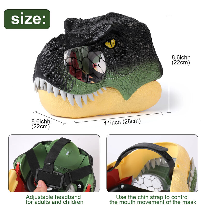 Máscara de dinossauro elétrico de Halloween para crianças, capacete de simulação Tyrannosaurus, LED Eyes and Roar Face, modelo animal jurássico, meninos