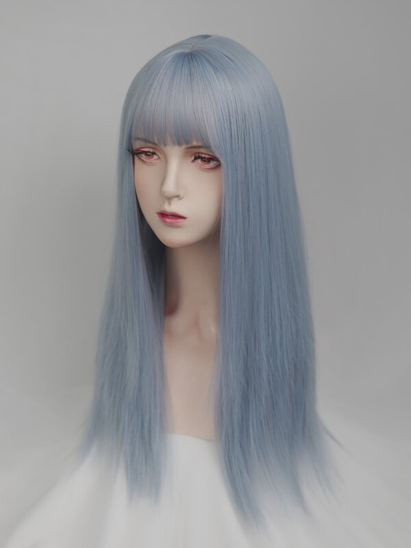 Cos Blauwe Pruik Vrouwelijke Kleur Subcultuur Tweedimensionale Lolita Lang Steil Haar Vol Hoofd