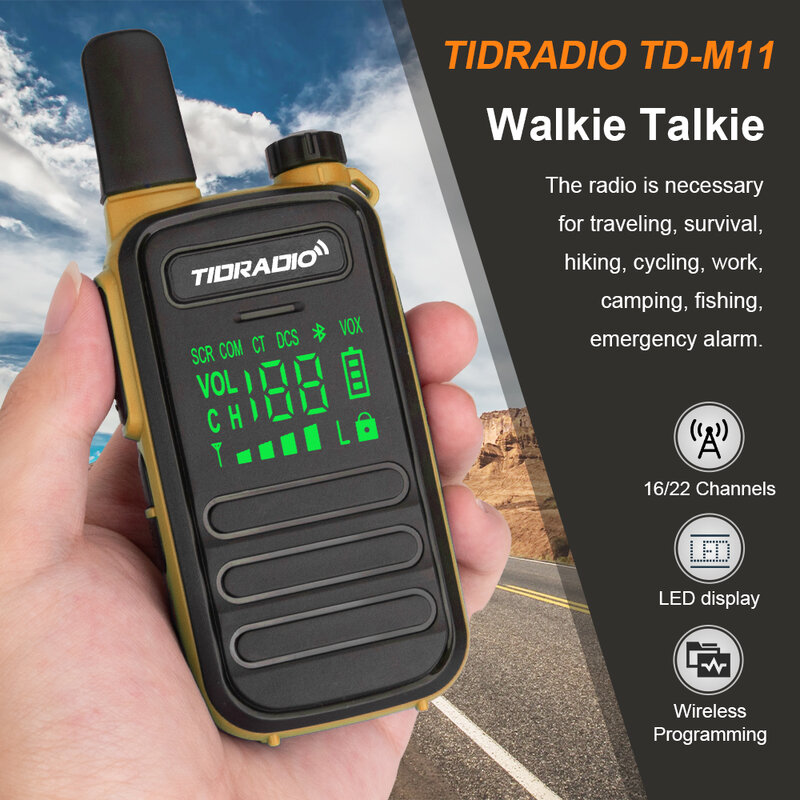 TIDRADIO 2 buah Walkie Talkie M11 Mini, tranceiver Radio komunikasi jarak jauh PMR /FRS Profesional warna-warni