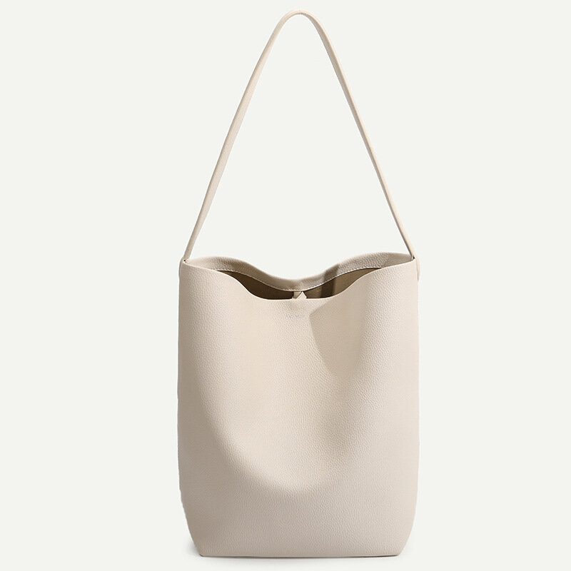Padrão de lichia PU Bucket Bag para mulheres, sacola simples de grande capacidade, versátil, bolso aberto, sacos de ombro, 3697
