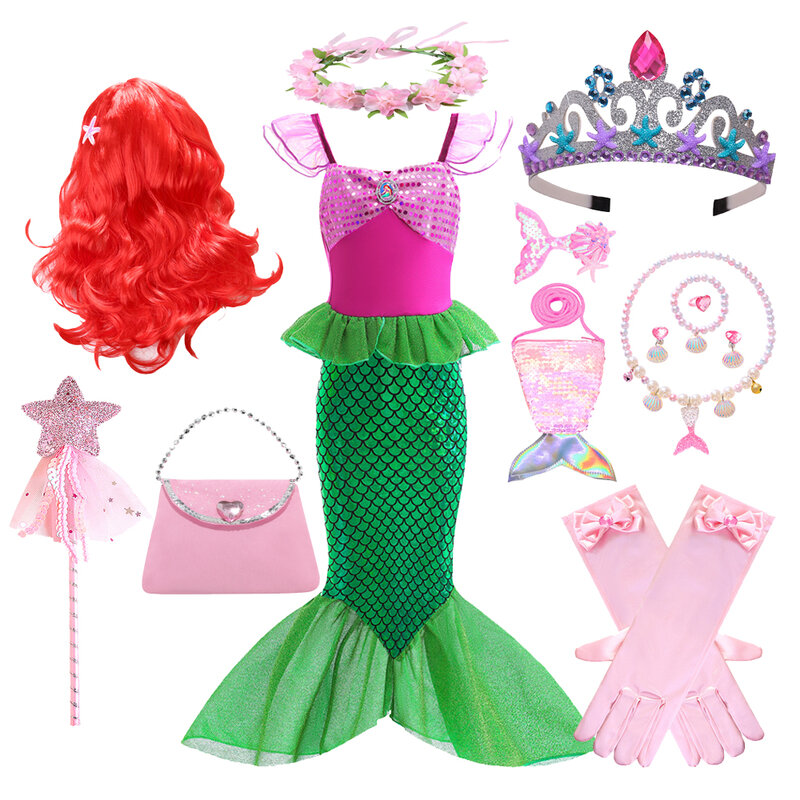 Robe de Princesse Petite Sirène Ariel pour Fille, Costume de Cosplay en Tulle, à Manches Courtes, Vêtements de ixd'Anniversaire et de Carnaval, Nouvelle Collection
