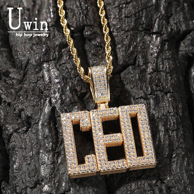 Uwin nights-Collier personnalisé avec lettres initiales, pendentif personnalisé avec tennis, bijoux hip-hop