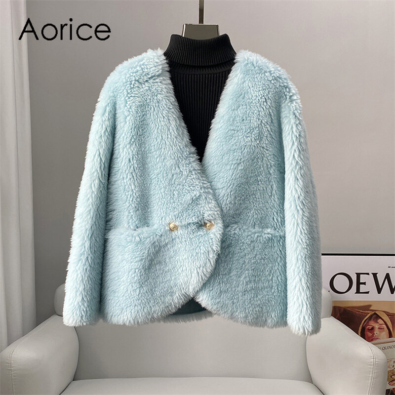 Aorice Women Real Wool Fur Coat Jacket Female Winter Coats Over Size Jackets Trench CT229
