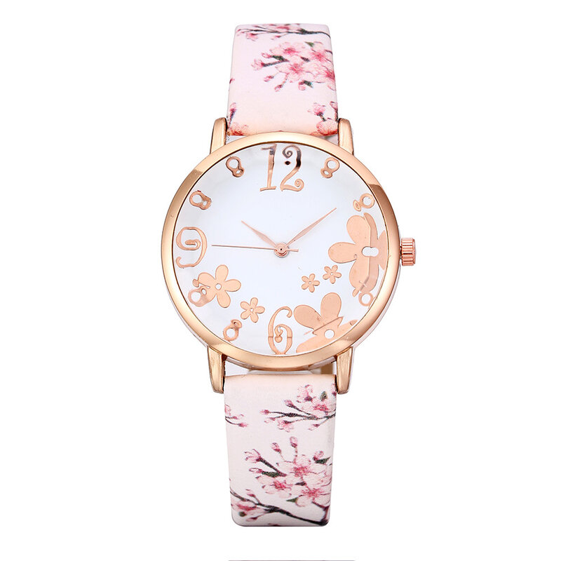 Dziewczyna luksusowy zegarek kobiety nowy mody wytłoczone kwiaty małe świeże drukowane pas tarcza do zegarka kobiet zegarek kwarcowy dla studenta relogio