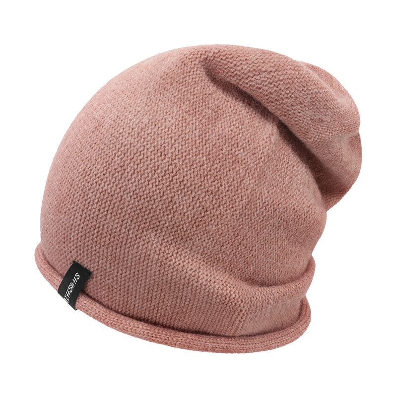 Chapéu feminino casual de malha, gorro quente, gorro de proteção contra frio, unisex, simples e sólido, moda, outono, inverno