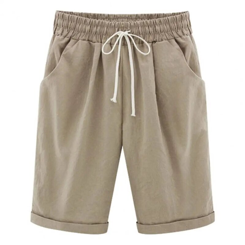 Pantalones cortos de cintura elástica para mujer, Shorts hasta la rodilla con cordón, diseño de pierna ancha lateral, Verano
