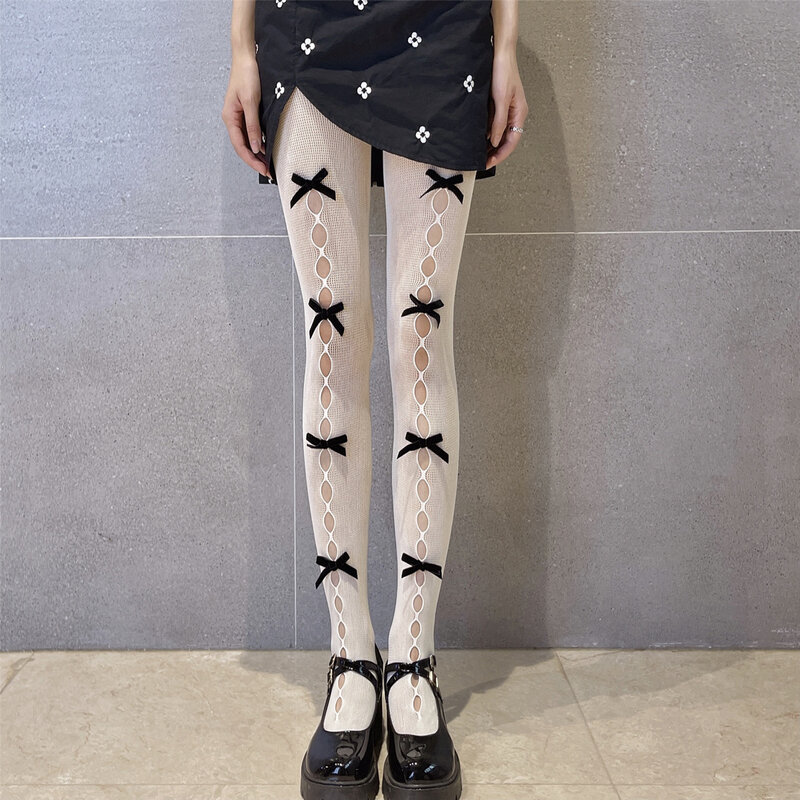 女性のための透かし彫りの蝶ネクタイタイツ,薄い夏のセックスタイツ,黒と白の網タイツ,2021