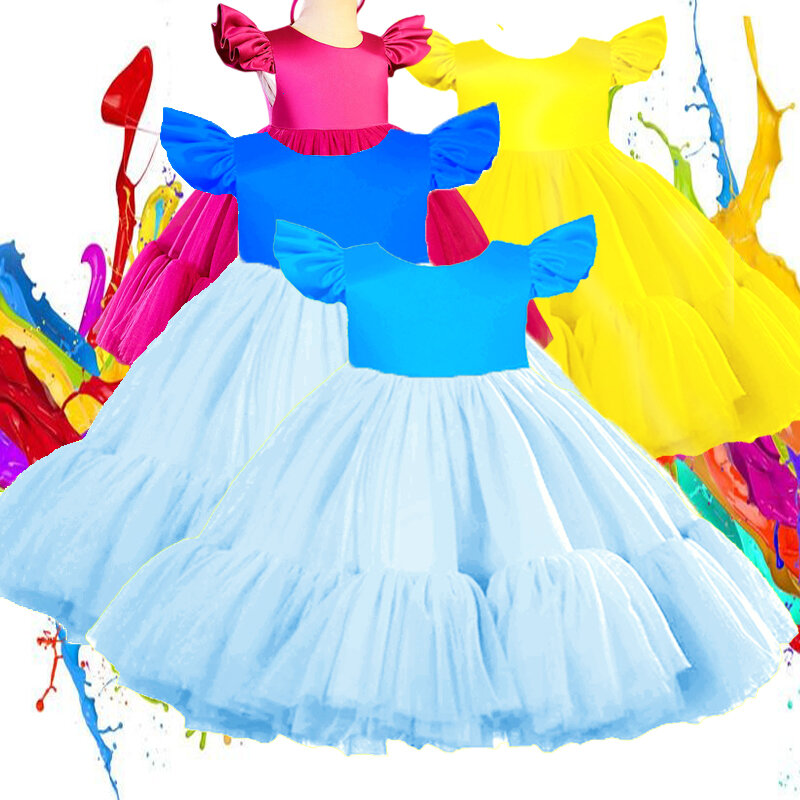 Vestido de baile feito sob medida para meninas, vestido de cetim princesa, adequado para cerimônia de casamento e festa de aniversário júnior, 1-14Y