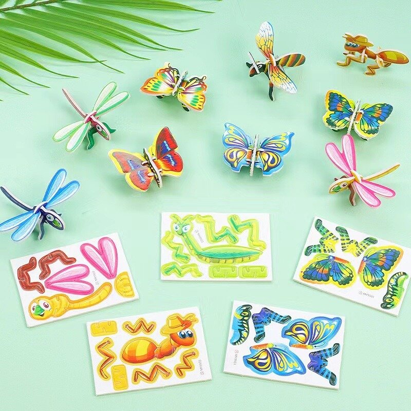 Puzzle kertas serangga Mini, mainan edukasi anak-anak, teka-teki serangga kreatif, mainan Puzzle buatan tangan DIY, keterampilan buatan tangan