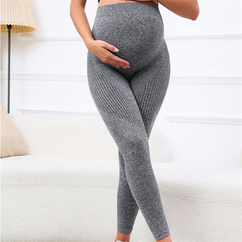 Leggings de maternidad de cintura alta elástica para mujeres embarazadas, pantalones de Yoga de embarazo, ropa activa, Leggings de entrenamiento, longitud del vientre