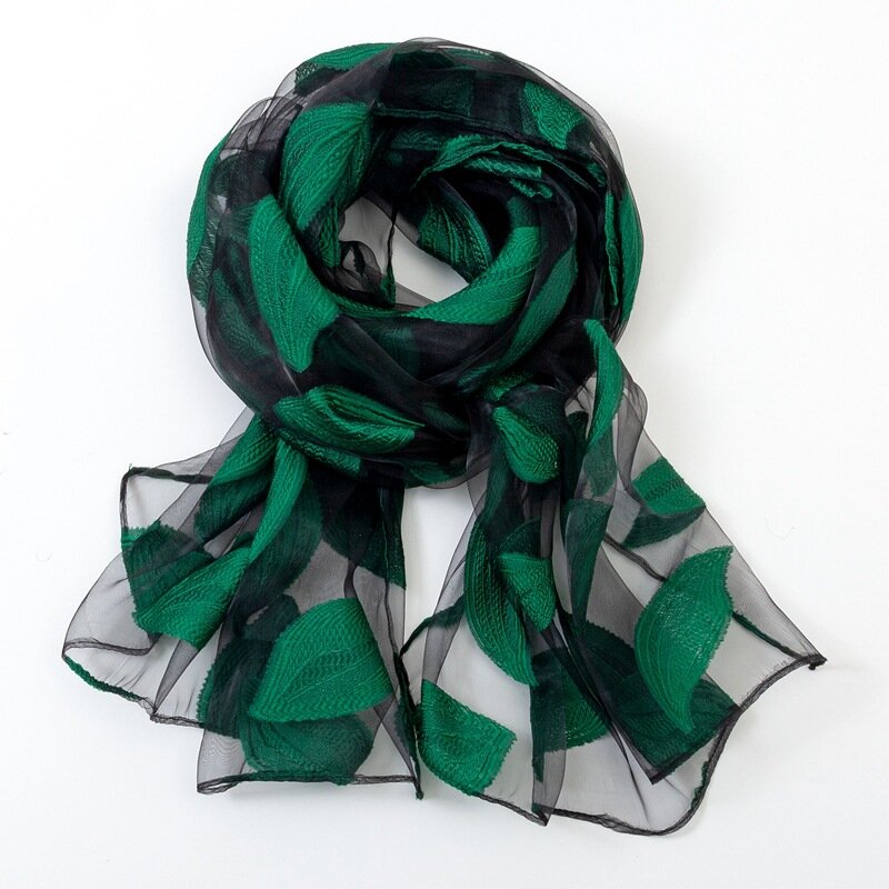Новый Шелковый шарф Eugen, длинный Универсальный шарф-шаль, шелковый шарф с вырезами в виде листьев, шарф для защиты от солнца