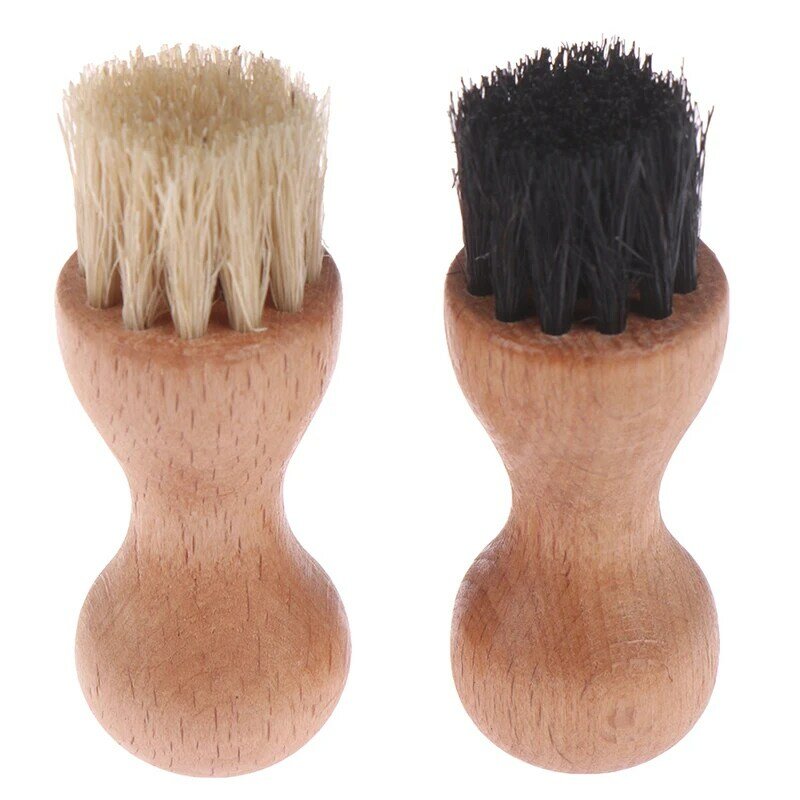 Portable Boot Mini Hog Bristle Brushes Leather Shoes Supplies Buffing Brush Wood Handle Cleaning Tool Shoes Brush 1PC