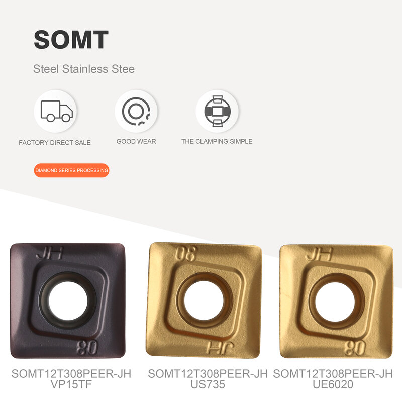 SOMT12T308PEER-Herramienta de torneado de alta calidad, hoja de carburo, CNC, cuchilla de corte de torno para piezas de acero, JH, VP15TF, US735, UE6020