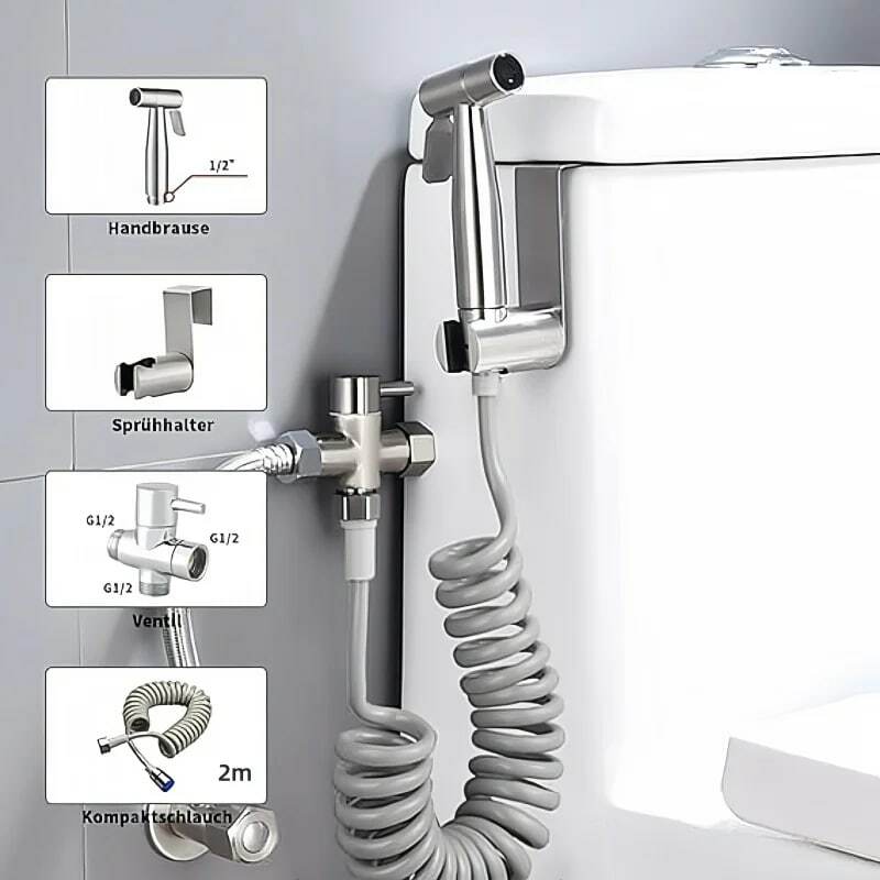 Handheld Bidet Toilet Sprayer Kit  stainless steel spray gun with 3 Way Valve，bellows Used for personal hygiene and pet bathing