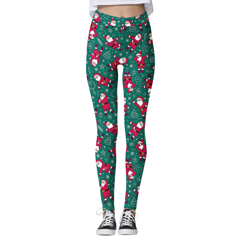 2024 Christmas Women's Winter Yoga Leggings Pants With Xmas Santa Printed Pattern Fashionable Casual Tight Fitting Leggings