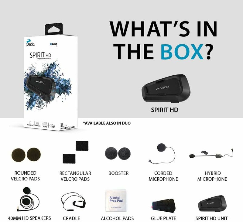 Cardo Systems Spirit HD auriculares de comunicación Bluetooth para motocicleta, negro, paquete Dual