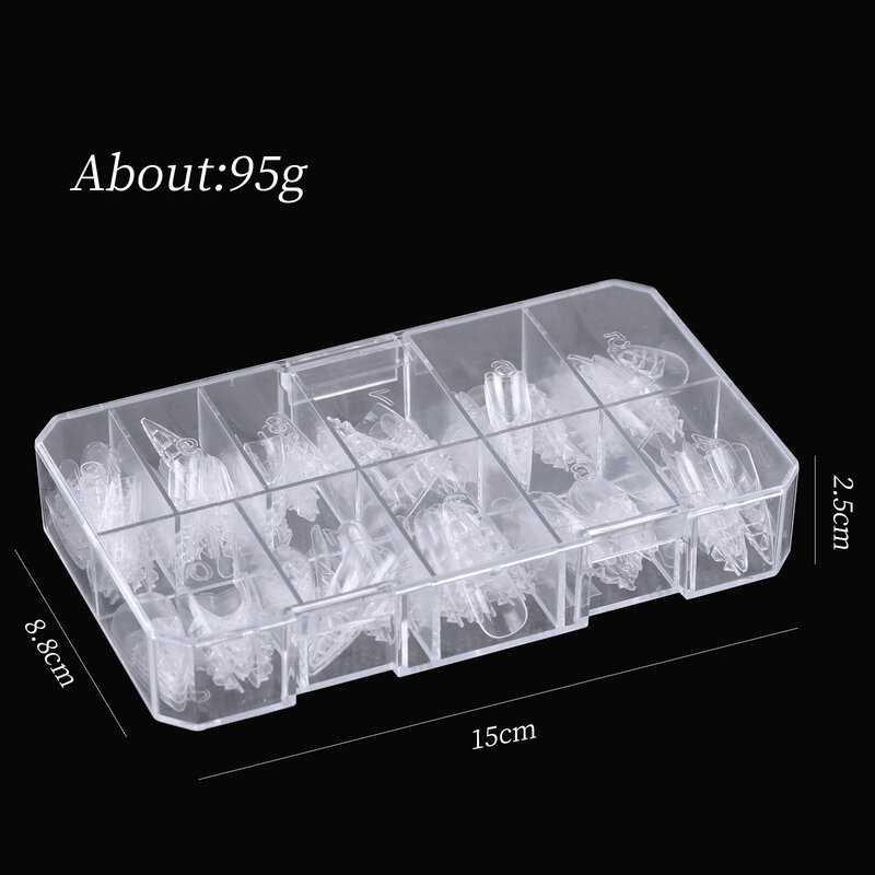 120Pcs/Box False Nail Tips Transparent Trapezoidal Long Tip Bump 3D Crystal Acrylic Gel Crystal Clear Stiletto Coffin Nail Tips