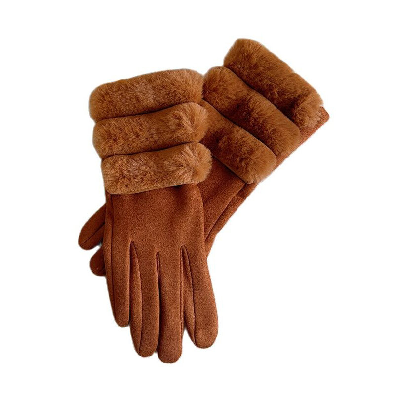 Модные элегантные женские зимние замшевые сохраняющие тепло перчатки для сенсорного экрана утолщенные флисовые Плюшевые Пушистые мягкие перчатки для вождения на запястье и велоспорта