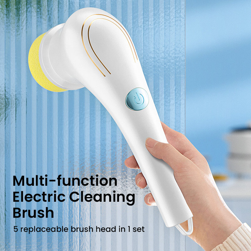 Sikat pembersih listrik rumah tangga, sikat cuci dapat diisi ulang USB genggam, alat pembersih multifungsi 5 dalam 1, dapur