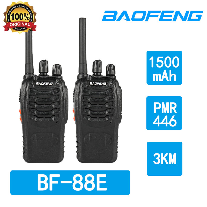 Baofeng BF-88E PMR 장거리 대화 채널 16 워키토키, EU 충전기 및 헤드셋 포함 라이센스 라디오, 446.19375MHz