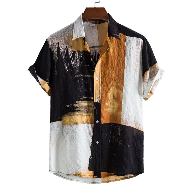 2022 Men's Shirts Men Hawaiian Casual Button Shirts Musical Instruments Printed Short-sleeve Beach Blouses Tops Camicias
