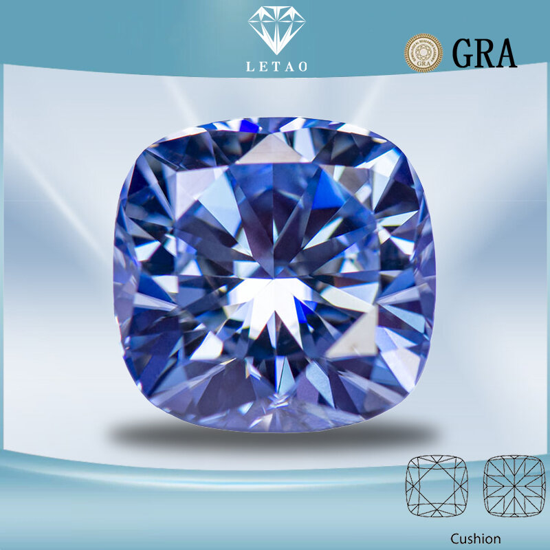حجر المويسانيت مع شهادة GRA ، مختبر ينمو الماس ، لون اللافندر ، قطع وسادة ، خواتم مجوهرات متطورة ، صناعة أقراط