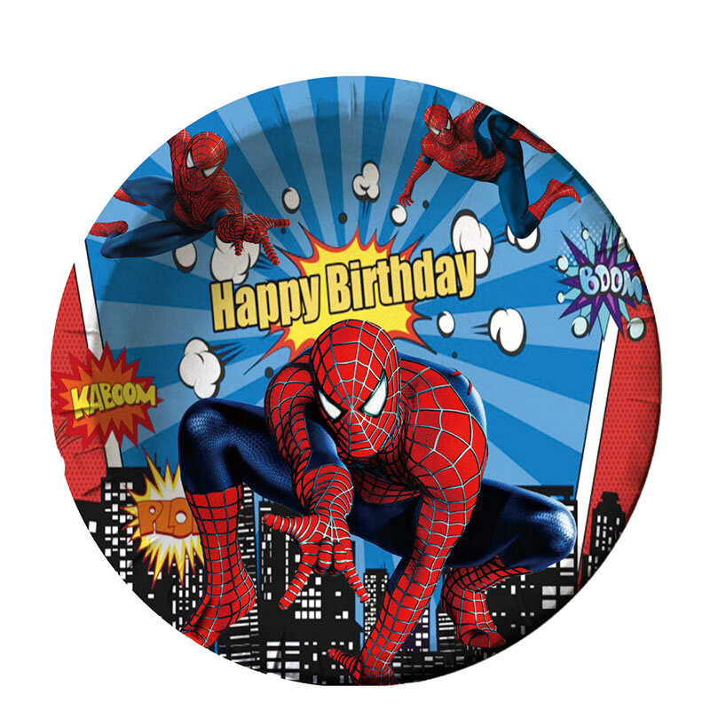Dekorasi Ulang Tahun Kartun Spider Man Super Hero Peralatan Makan Sekali Pakai Piring Kertas Piala Kesukaan Anak Balon Set Pesta Baby Shower