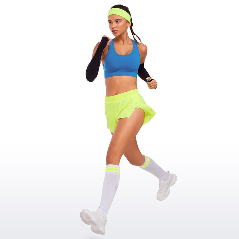 CRZ กางเกงวิ่งโยคะสำหรับผู้หญิงเอวสูงผ่าข้างแบบแยกชิ้นกางเกงออกกำลังกายเล่นกีฬาแบบมีซับในแห้งเร็ว