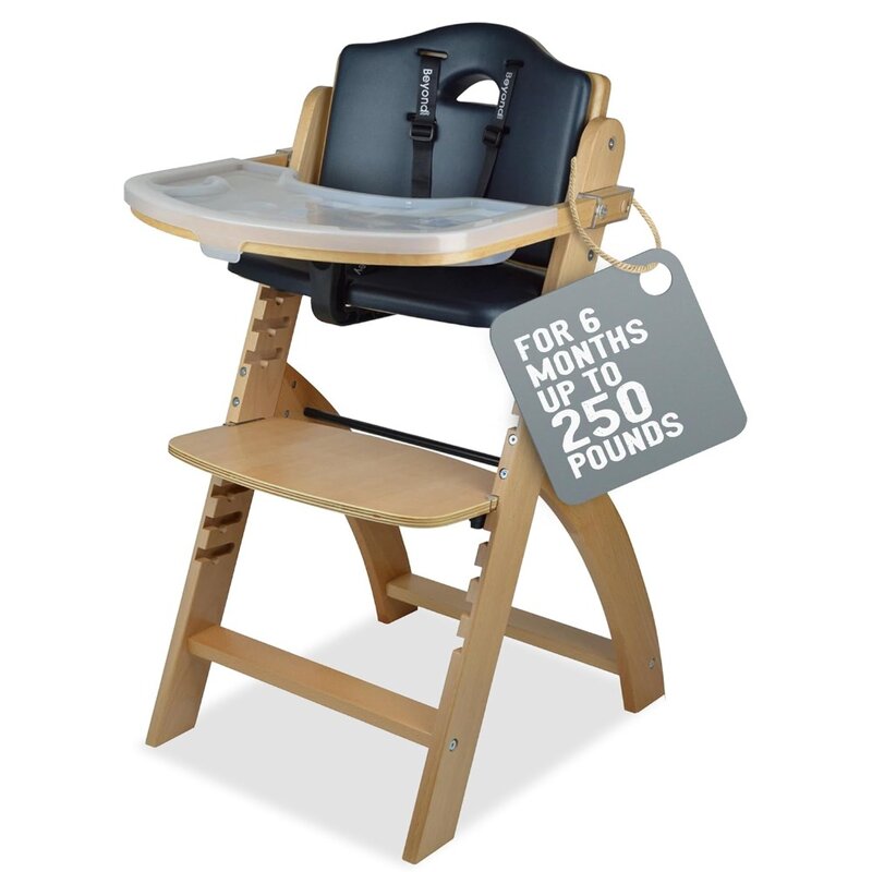 Junior drewniane wysokie krzesełko z tacą. Idealne rozwiązanie regulowane krzesełko dziecięce dla niemowląt i małych dzieci lub jako