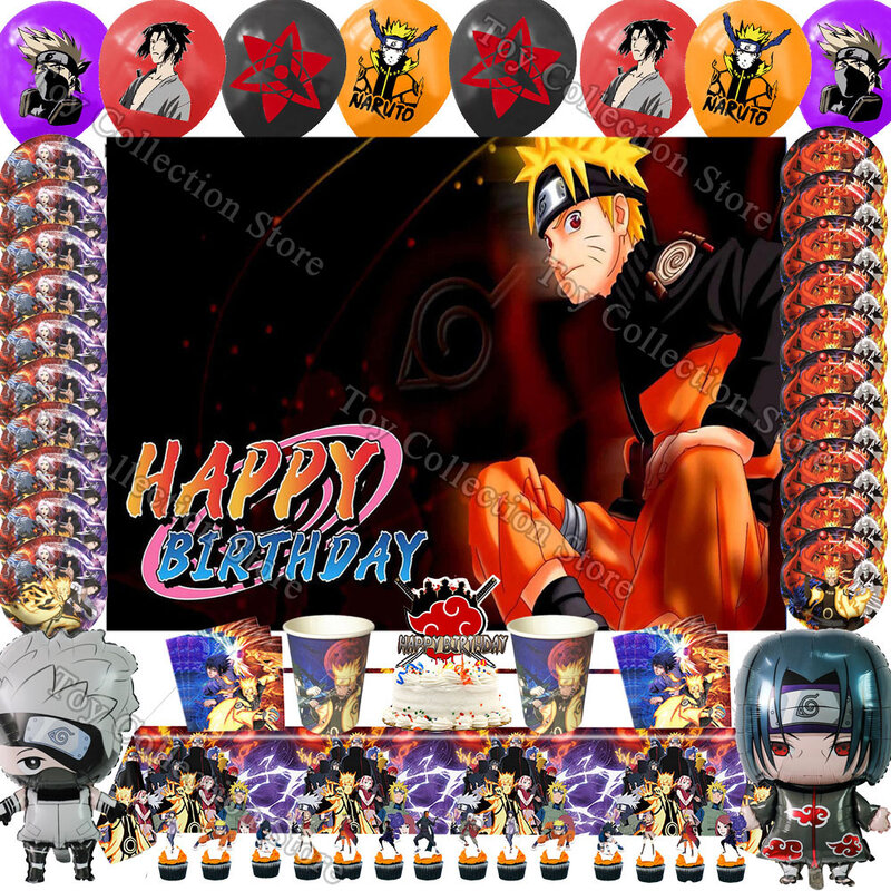 Narutoed Cartoon Party Supplies Ballon Set Party Table Accessories Paper Napkin Cup Tablecloth DIY Scene Layout Party Decoration