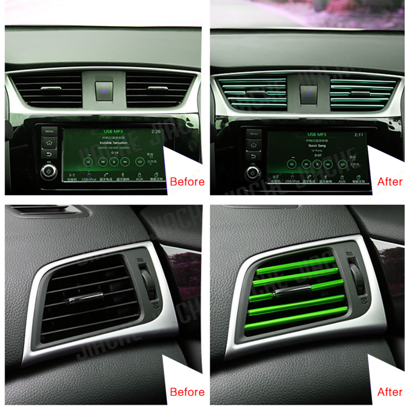 10 pz/set 20cm Universal Car Air Conditioner Vent Outlet Trim Strips forma a U Chrome Colorful Shiny Car Trim Strips Decoration