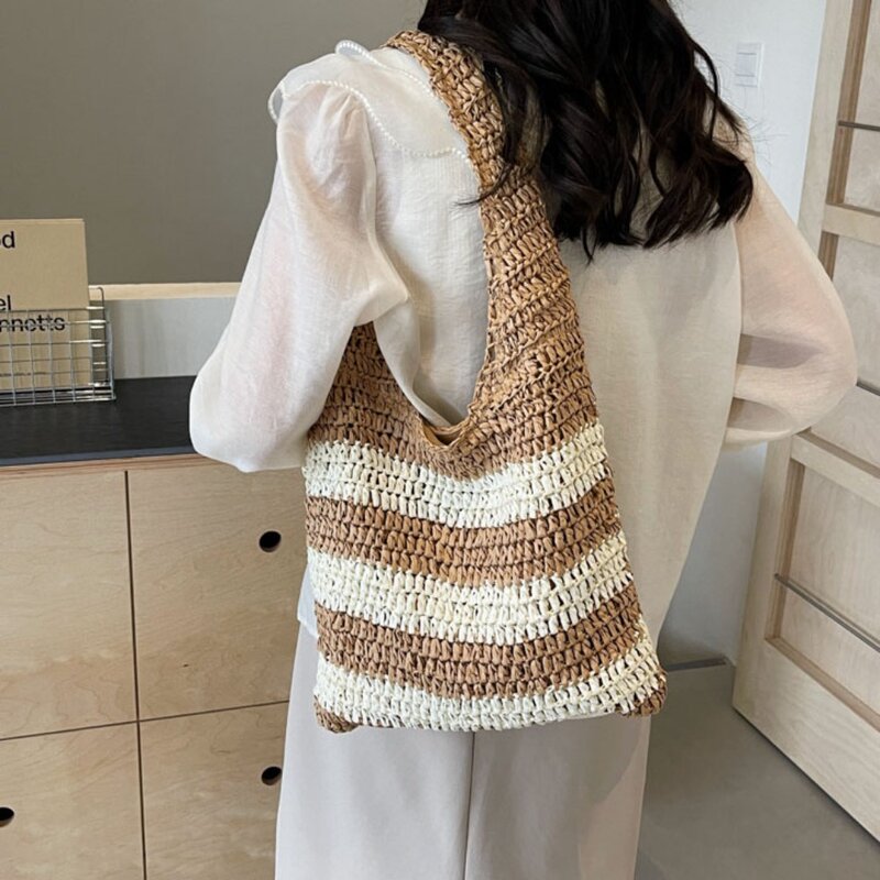 Large Capacity Knitted Shoulder Bag 2024 Knitted Casual Underarm Bag Trendy Beach Bag Daily Life