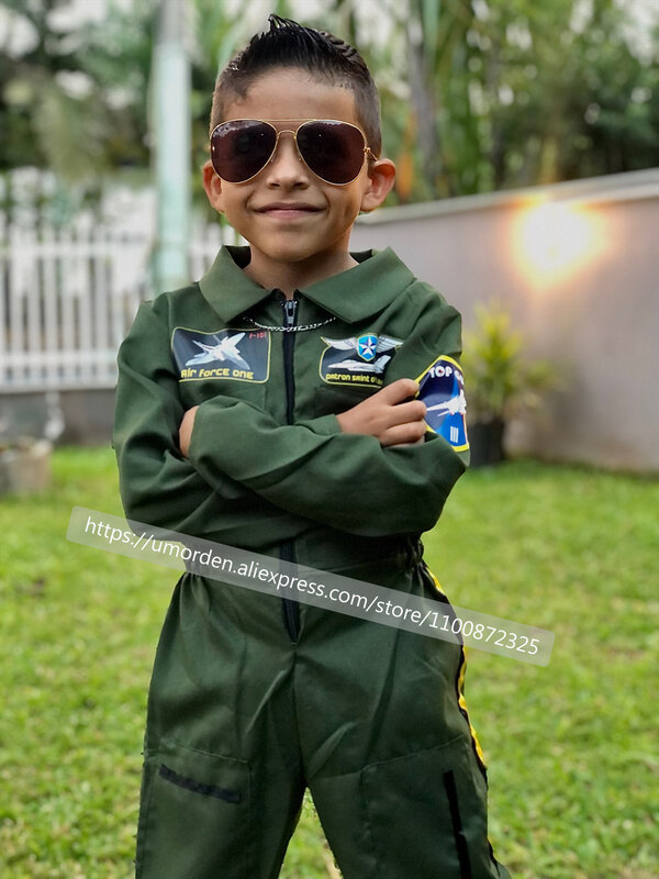 เด็กพิเศษForces Air Forceชุดชุดสำหรับชายนักบินนักบินเที่ยวบินชุดเครื่องแต่งกายฮาโลวีนPurim Carnival Jumpsuit