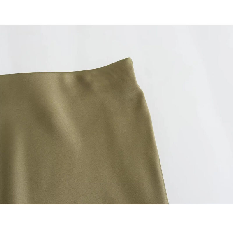 TRAF 2023 Satin Skirt High Waist Long Skirts For Women Autumn Elegant Social Women's Skirts Fashion Vintage Midi Skirt Woman
