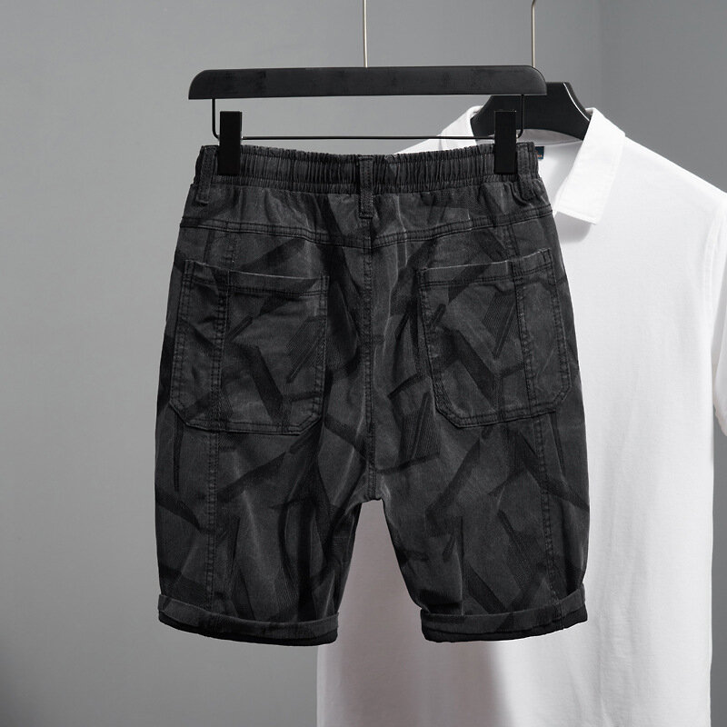 Sommer Multi Pocket Jeans Shorts für Herren modischen Druck Trend Street Stretch Casual Loose Denim Freizeit hose