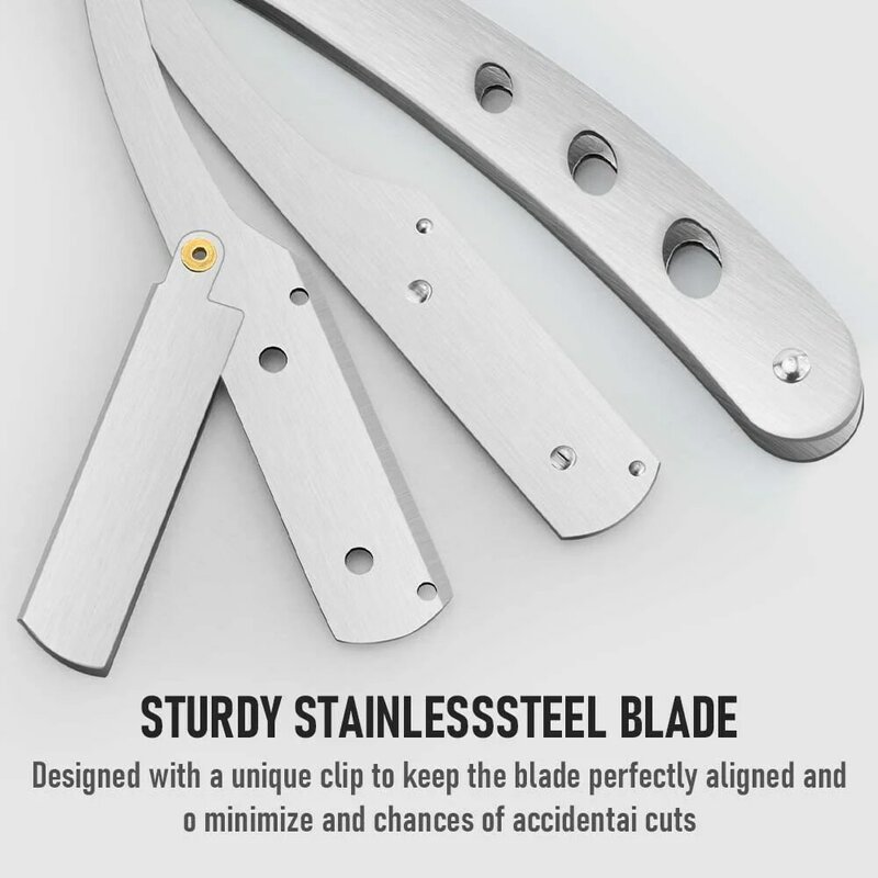 Tempat pisau cukur Stainless Steel pria, alat cukur rambut dan pisau lipat pemegang pisau cukur dengan 10 buah pisau cukur