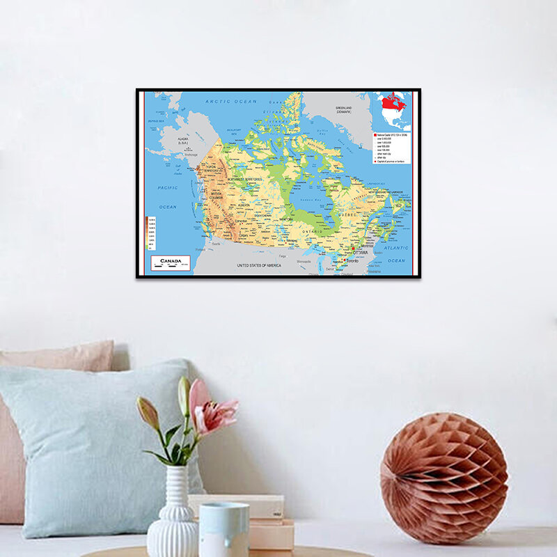 59*42cm French The Canada Topographic Map Posters and Prints Wall Art Pictures Canvas Paintings Artwork Home Office Decor