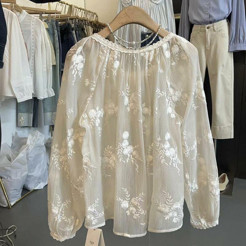 Embroidery Floral Shirt Sling Two Piece Set For Women New Elegant Chic Long Sleeve  Blouses Office Ladies Button Up Casual Tops