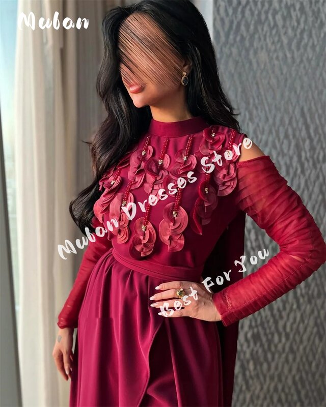 Long Sleeves Beaded A-line Prom Dresses Off Shoulder Saudi Arabia Formal Occasion Dresses Evening Gown
