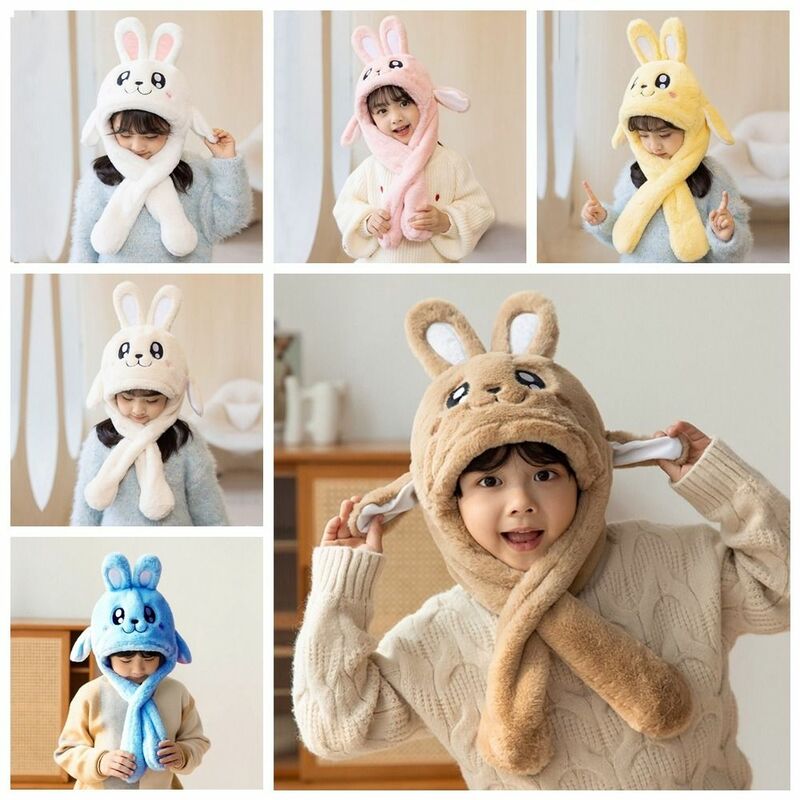 Chapeaux de saut d'oreille de lapin en peluche pour enfants, oreille de lapin mobile, chapeaux de nouveauté mignons, casquettes créatives, hiver