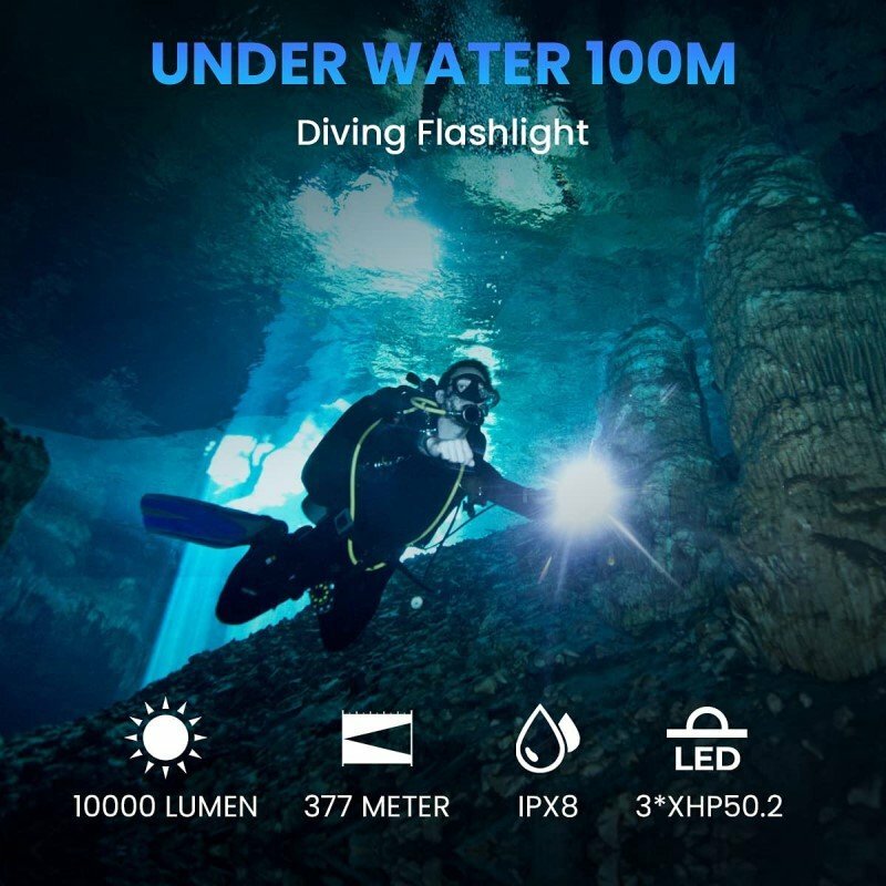 Sofirn 마그네틱 제어 스위치가 있는 강력한 다이빙 라이트, 스쿠버 다이빙 손전등, 수중 토치, SD01 프로, 10000LM, 3 * XHP50.2