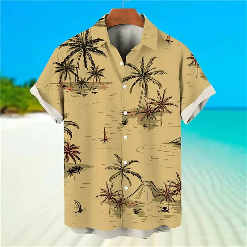 Men's Shirt Tropical beach 3D Print Men's Clothing Oversized Summer Casual Hawaii Beach Hawaiian Harajuku Fashion Holiday Shirt