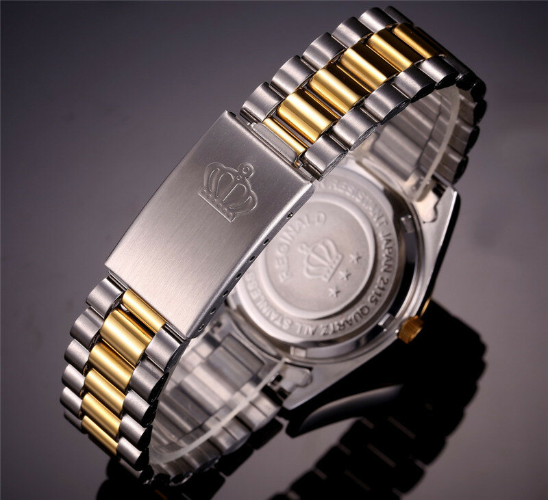 Reginald-Relógios de quartzo de luxo masculino, ouro completo, aço inoxidável completo, impermeável, negócio, marca superior, moda, 2023