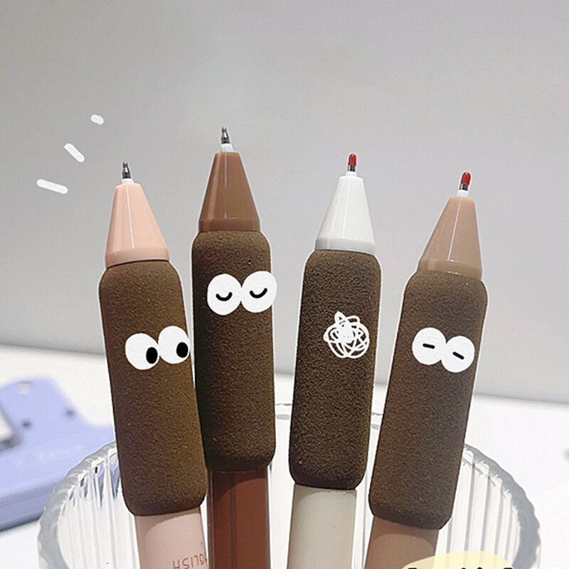 4 buah Set pena Gel roti lembut kopi 0.5mm tinta warna hitam untuk menulis perlengkapan alat tulis kantor sekolah kualitas tinggi.