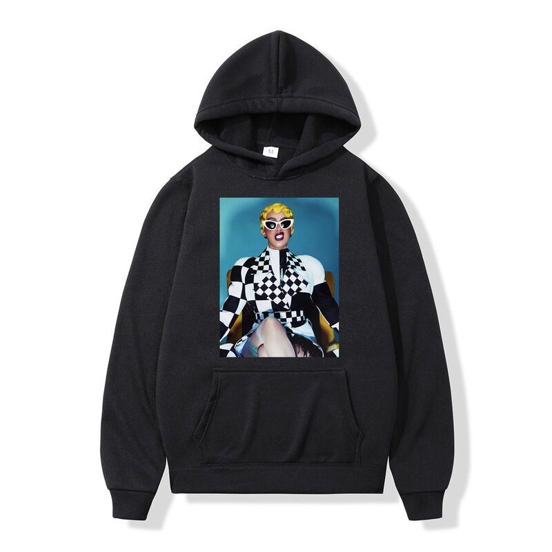 Gorący raper Cardi B graficzna bluza z kapturem mężczyźni kobiety Y2k estetyka swetry oversize jesień zima moda Hip Hop bluzy z kapturem